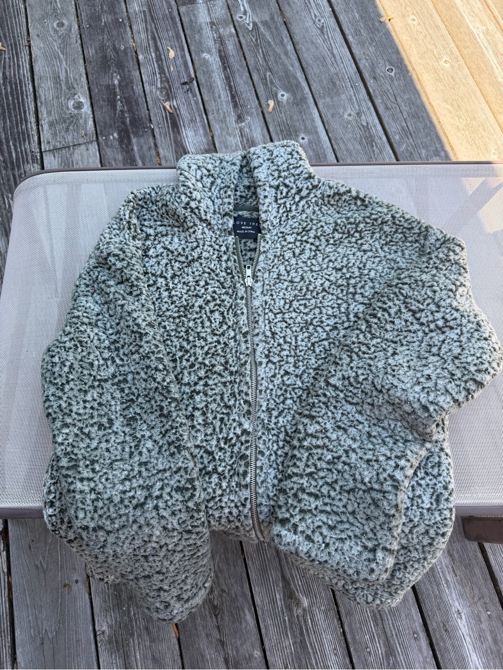 Love Tree Teddy Sherpa Zip Jacket Hoodie Women’s Medium | Sage Green Cozy Fleece